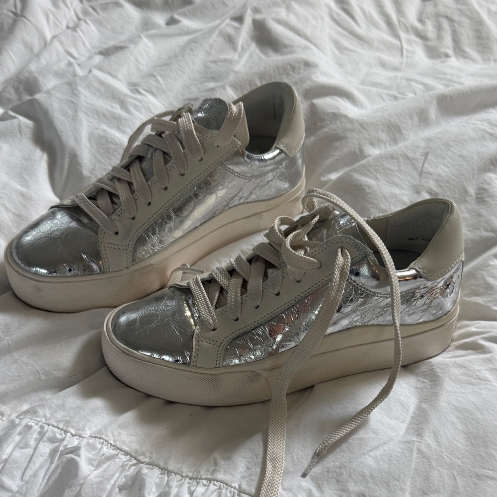 Dolce Vita Metallic Silver and Cream Sneakers